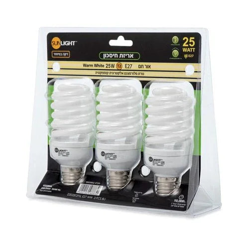 שלישיית נורות מיני ספירל 25W E27 אור קר - אור שי סיטונאות חשמל בע״מ