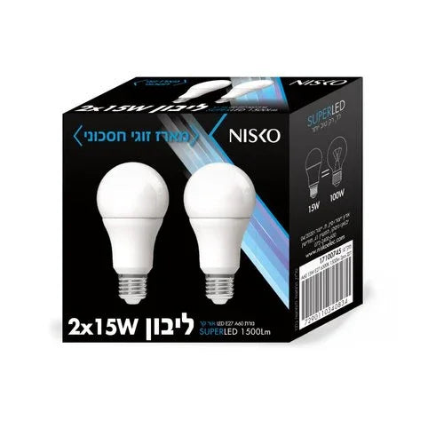 זוג נורות ליבון לד לבן E27 15W אור קר - אור שי סיטונאות חשמל בע״מ