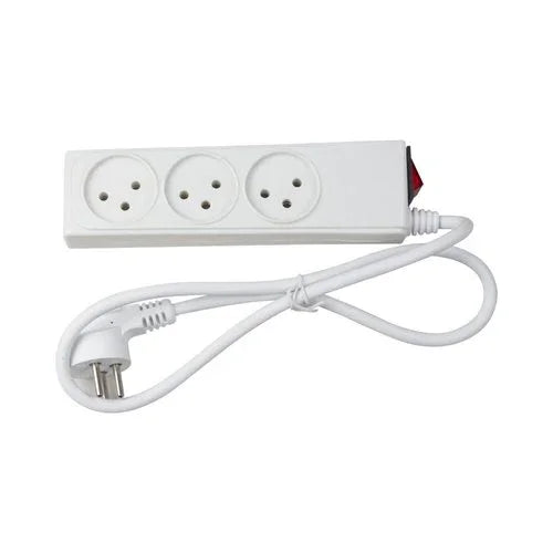 רב שקע לבן 3 שקעים + מפסק + כבל כ-1 מטר - אור שי סיטונאות חשמל בע״מ
