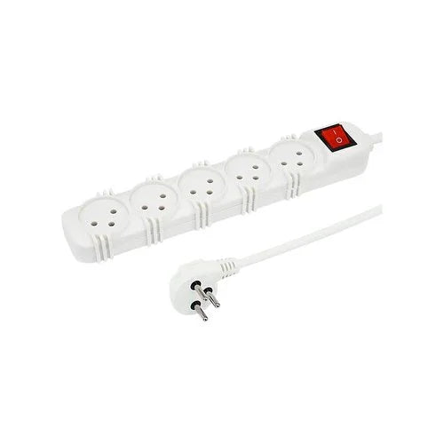 רב שקע לבן 5 שקעים + מפסק + כבל כ-3 מטר - אור שי סיטונאות חשמל בע״מ
