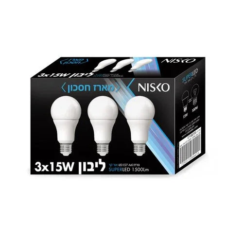 שלישיית נורות ליבון לד חלבית E27 15W אור קר - אור שי סיטונאות חשמל בע״מ