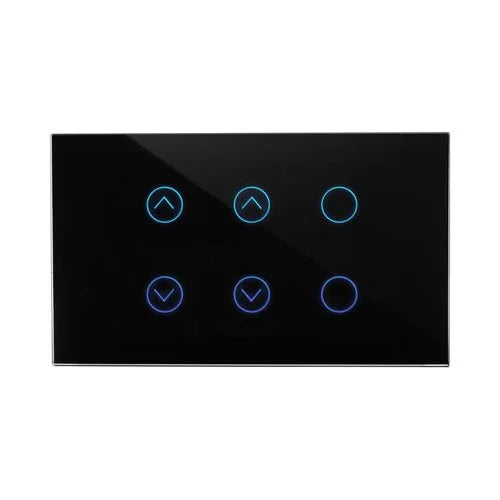 מתג טאץ' חכם משולב 2 תריסים + 2 תאורות זכוכית שחורה 3 מודול ZIGBEE - אור שי סיטונאות חשמל בע״מ