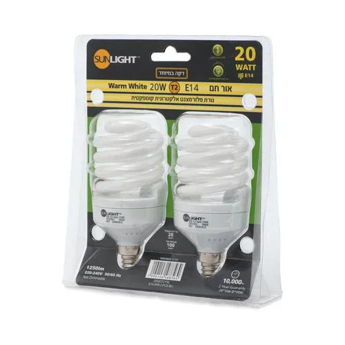 זוג נורות מיני ספירל 20W E14 אור קר - אור שי סיטונאות חשמל בע״מ