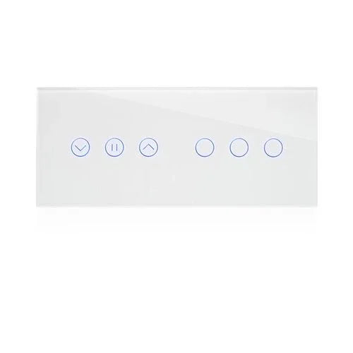 מתג טאץ' חכם משולב תריס + 3 תאורות זכוכית לבנה 6 מודול ZIGBEE - אור שי סיטונאות חשמל בע״מ