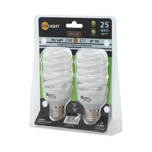 זוג נורות מיני ספירל 25W E27 אור קר - אור שי סיטונאות חשמל בע״מ