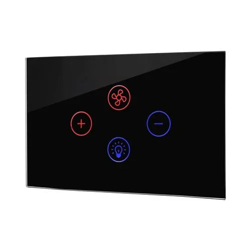 מתג טאץ' חכם משולב מאוורר ותאורה זכוכית שחורה 3 מודול WIFI - אור שי סיטונאות חשמל בע״מ