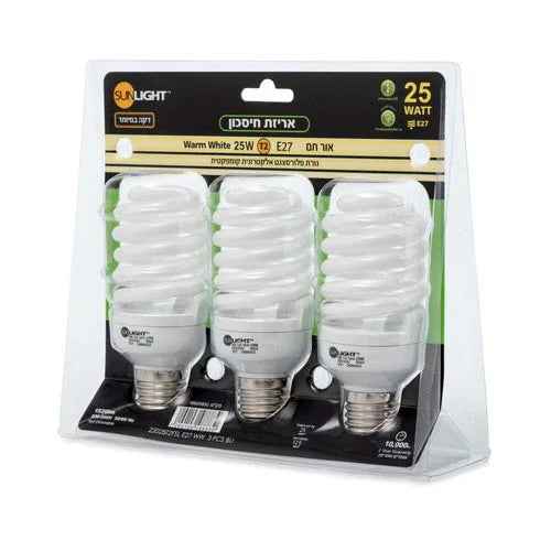 שלישיית נורות מיני ספירל 25W E27 אור חם