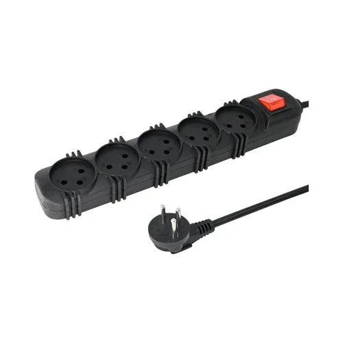 רב שקע שחור 5 שקעים + מפסק + כבל כ-3 מטר - אור שי סיטונאות חשמל בע״מ