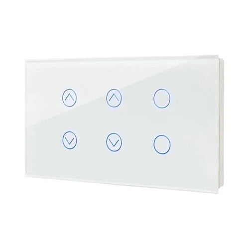 מתג טאץ' חכם משולב 2 צלונים + 2 תאורות זכוכית לבנה 4 מודול ZIGBEE - אור שי סיטונאות חשמל בע״מ