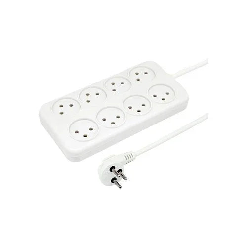 רב שקע לבן 8 שקעים + כבל כ-3 מטר - אור שי סיטונאות חשמל בע״מ