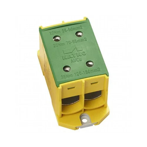 מהדק כפול לפס דין KL 2x150PE צהוב/ירוק - הארקה - אור שי סיטונאות חשמל בע״מ