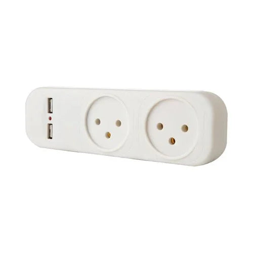 מפצל 2 שקעים לבן + 2X USB -עד 3.1A - אור שי סיטונאות חשמל בע״מ