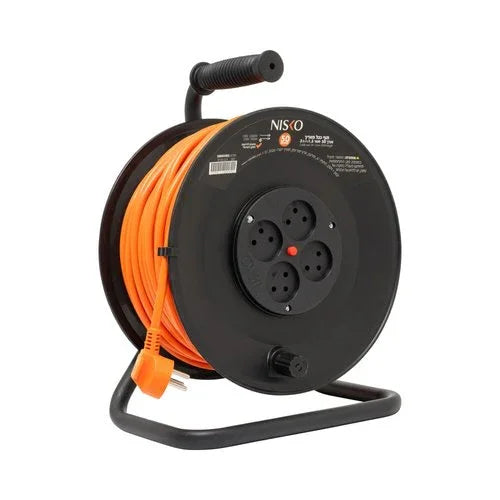 תוף מאריך מקצועי שחור 50 מטר 3X1.5mm כולל 4 שקעים ישראליים - אור שי סיטונאות חשמל בע״מ