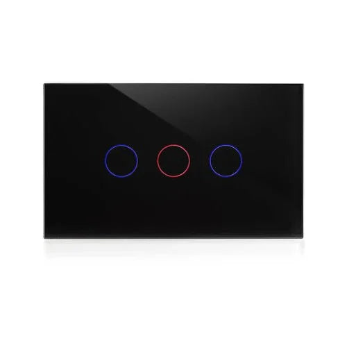 מתג טאץ' חכם לתאורה 3 לחצנים זכוכית שחורה 3 מודול WIFI - אור שי סיטונאות חשמל בע״מ