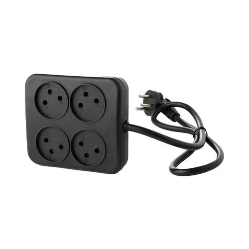 רב שקע שחור מרובע 4 שקעים + כבל כ-1 מטר - אור שי סיטונאות חשמל בע״מ