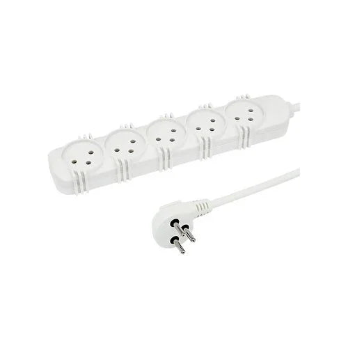 רב שקע לבן 5 שקעים + כבל כ-3 מטר - אור שי סיטונאות חשמל בע״מ