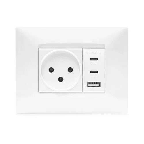 מארז טריפל USB 2C+A PD 20W, שקע כח, מתאם ומסגרת BE לבנה 3 מודול ניסקו סוויץ' - אור שי סיטונאות חשמל בע״מ