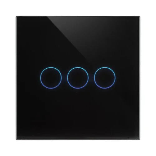 מתג טאץ' חכם לתאורה 3 לחצנים זכוכית שחורה WIFI 60mm - אור שי סיטונאות חשמל בע״מ