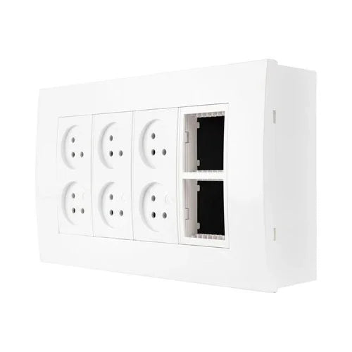 עמדת NISKO OFFICE על הטיח לבן 8 מודול, 6 שקעים, מתאם ג - אור שי סיטונאות חשמל בע״מ