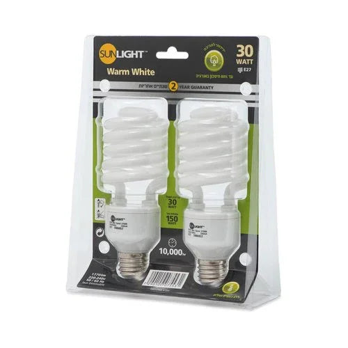 זוג נורות מיני ספירל 30W E27 אור חם - אור שי סיטונאות חשמל בע״מ