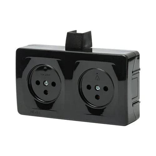 קופסת 2 שקעים שחורה על הטיח SUPER N - אור שי סיטונאות חשמל בע״מ