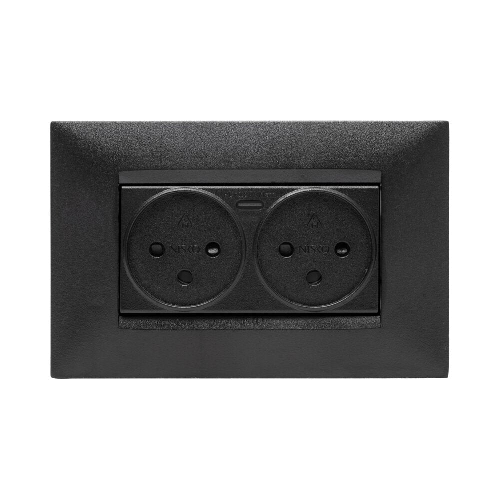 שקע כוח ישראלי כפול עם USB שחור מט 4M