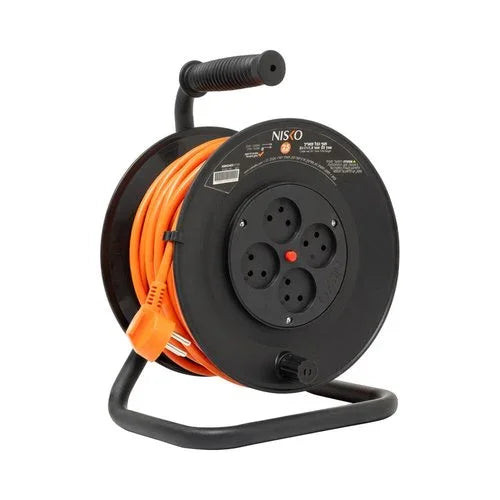 תוף מאריך ביתי שחור 25 מטר 3X1.5mm כולל 4 שקעים ישראליים - אור שי סיטונאות חשמל בע״מ