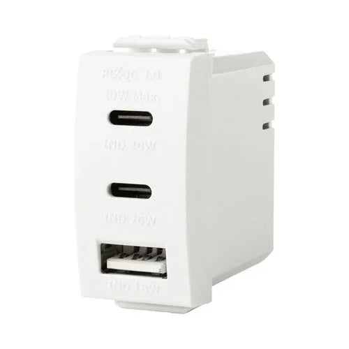 מטען 3 יציאות USB 2C+A PD 20W לבן מט 1 מודול ניסקו סוויץ' - אור שי סיטונאות חשמל בע״מ