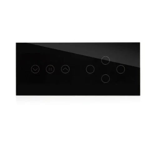 מתג טאץ' חכם משולב תריס + 4 תאורות זכוכית שחורה 6 מודול WIFI - אור שי סיטונאות חשמל בע״מ