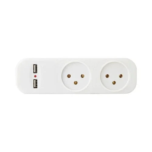מפצל 2 שקעים לבן + 2X USB -עד 3.1A - אור שי סיטונאות חשמל בע״מ