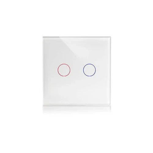 מתג טאץ' חכם לתאורה 2 לחצנים זכוכית לבנה WIFI 60mm - אור שי סיטונאות חשמל בע״מ
