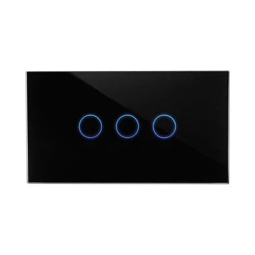 מתג טאץ' חכם לתאורה 3 לחצנים זכוכית שחורה 4 מודול ZIGBEE - אור שי סיטונאות חשמל בע״מ