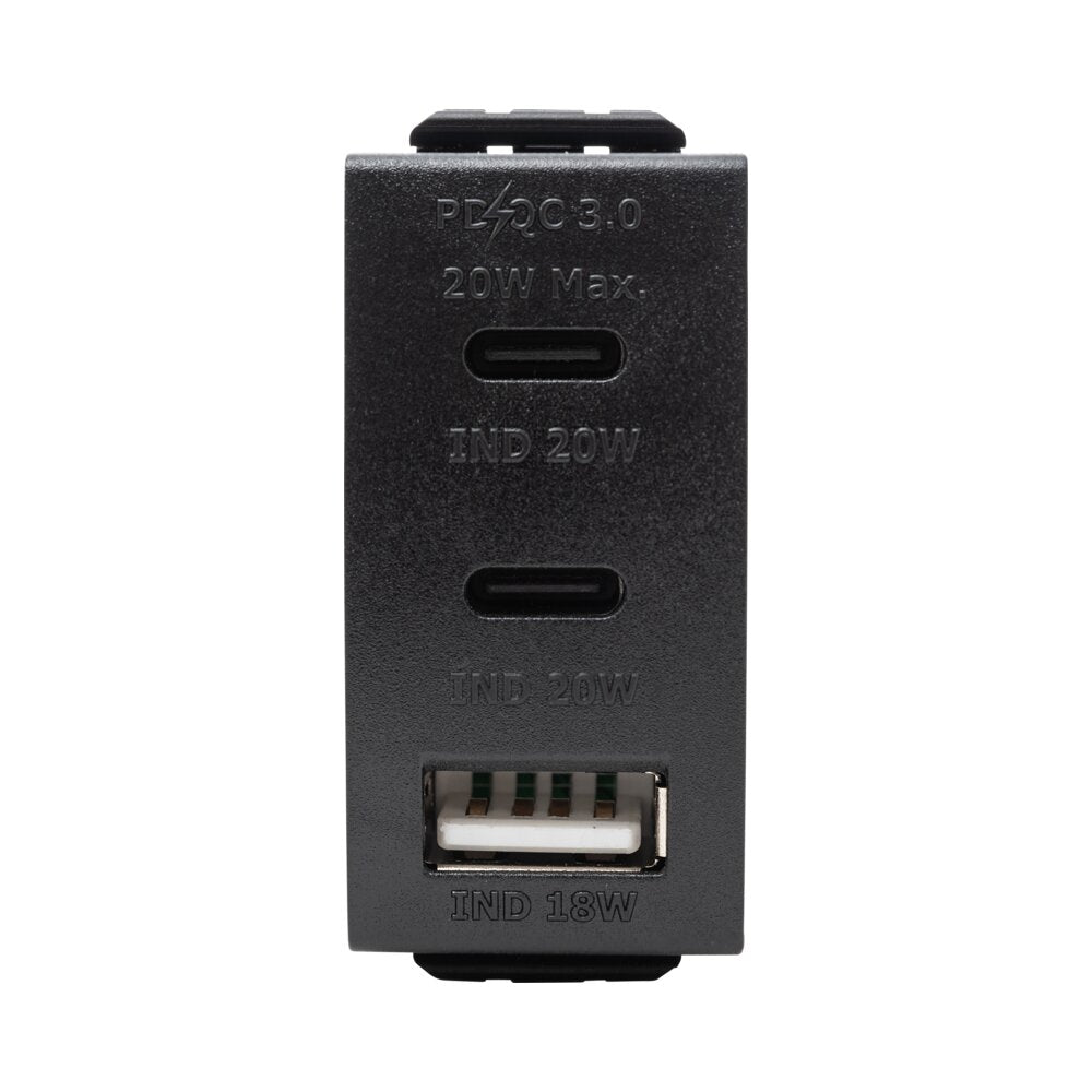 מטען USB 3 יציאות שחור מט 1M