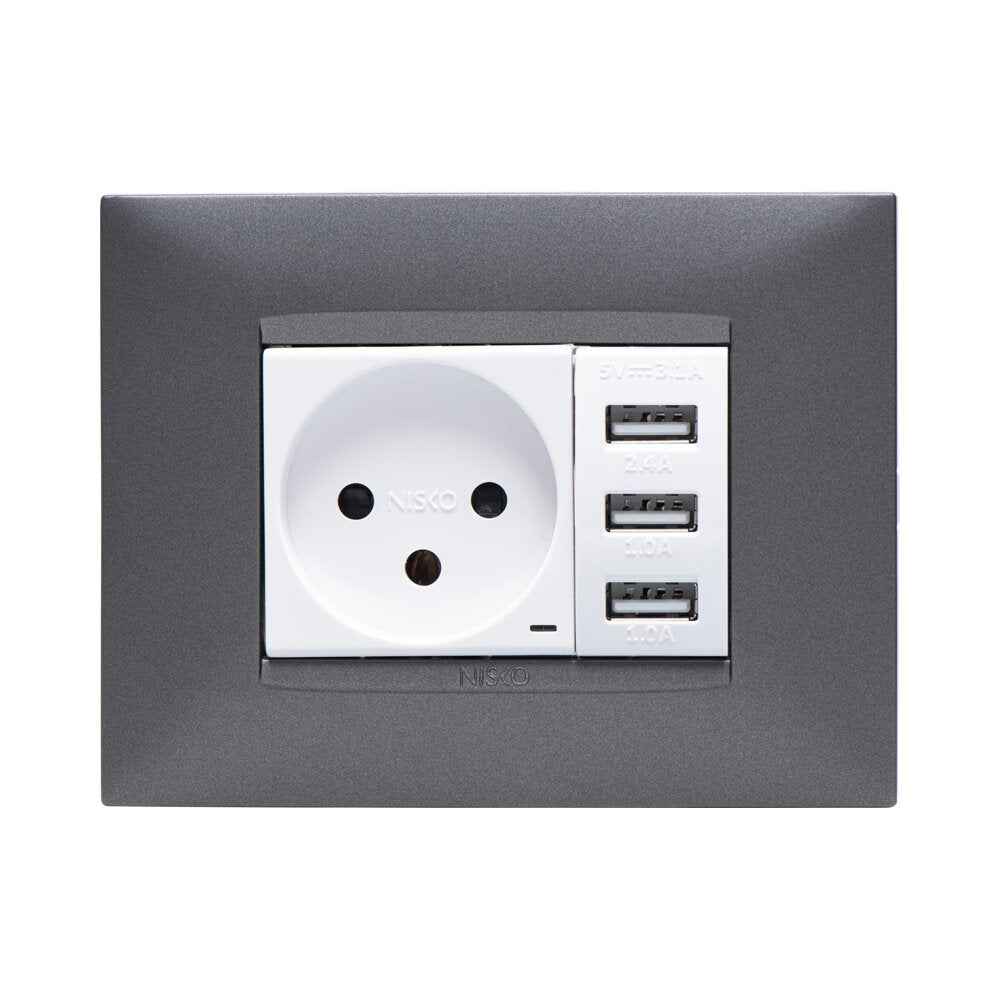 שקע ישראלי מואר LED כחול, לבן 2M ניסקו סוויץ' – NISKO SWITCH