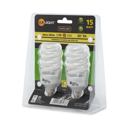 זוג נורות מיני ספירל 15W E14 אור קר - אור שי סיטונאות חשמל בע״מ