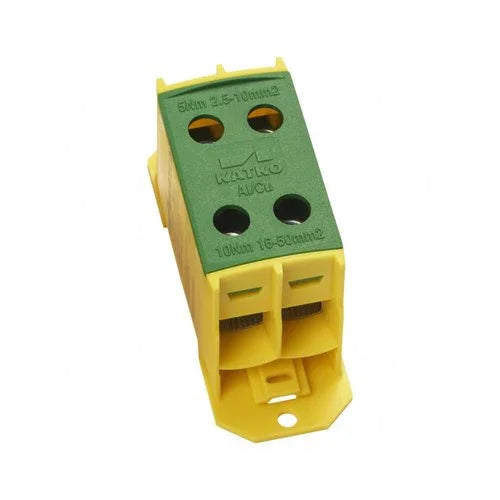 מהדק כפול לפס דין KL 2x50PE צהוב/ירוק - הארקה - אור שי סיטונאות חשמל בע״מ