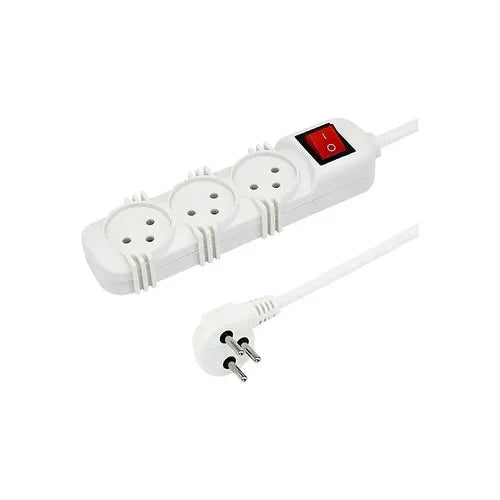 רב שקע לבן 3 שקעים + מפסק + כבל כ-3 מטר - אור שי סיטונאות חשמל בע״מ