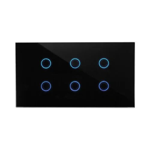 מתג טאץ' חכם לתאורה 6 לחצנים זכוכית שחורה 4 מודול WIFI - אור שי סיטונאות חשמל בע״מ