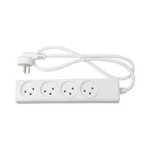 רב שקע לבן 4 שקעים + כבל כ-3 מטר - אור שי סיטונאות חשמל בע״מ