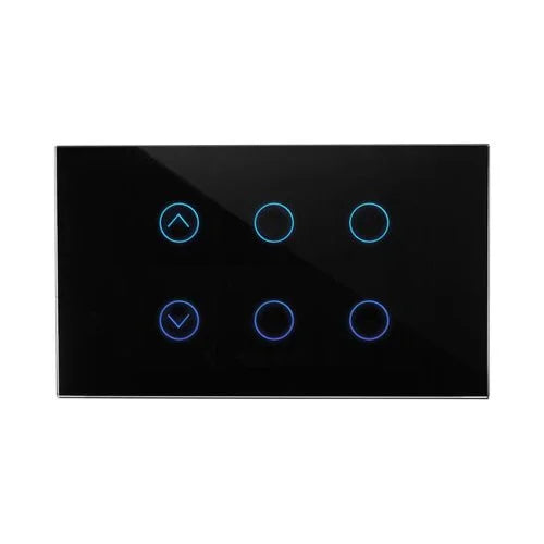 מתג טאץ' חכם משולב תריס + 4 תאורות זכוכית שחורה 3 מודול ZIGBEE - אור שי סיטונאות חשמל בע״מ