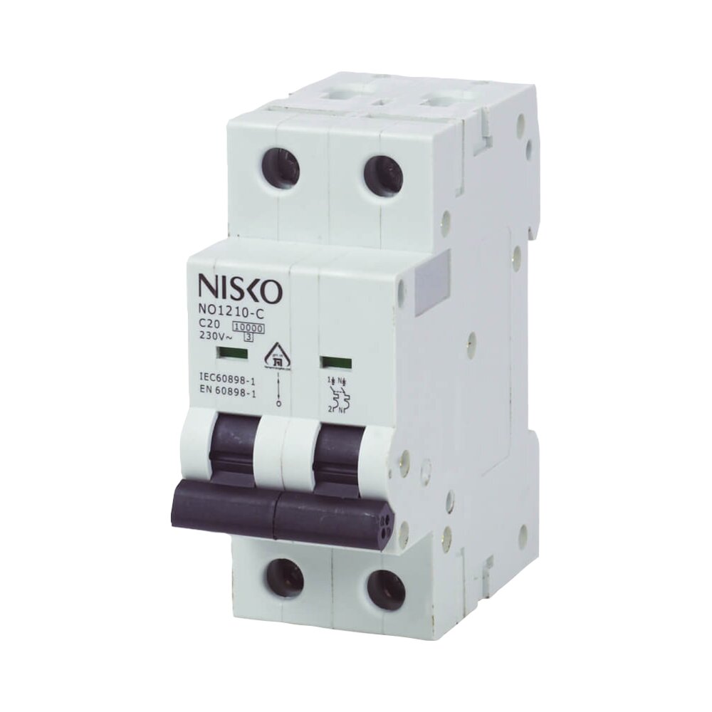מפסק אוטומטי זעיר תעשייתי 10KA דו-פאזי NO 2P 10A NISKO MATIC - אור שי סיטונאות חשמל בע״מ
