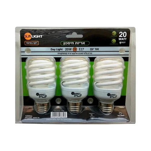 נורת מיני ספירל 20W E27 אור קר - מארז 3 יחידות - אור שי סיטונאות חשמל בע״מ