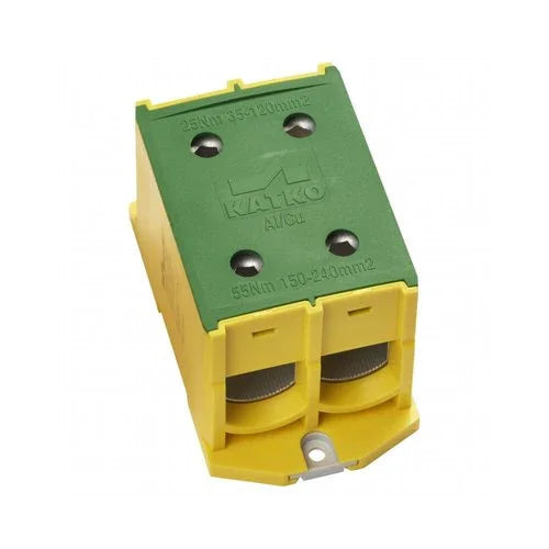 מהדק כפול לפס דין KL 2x240PE צהוב/ירוק - הארקה - אור שי סיטונאות חשמל בע״מ