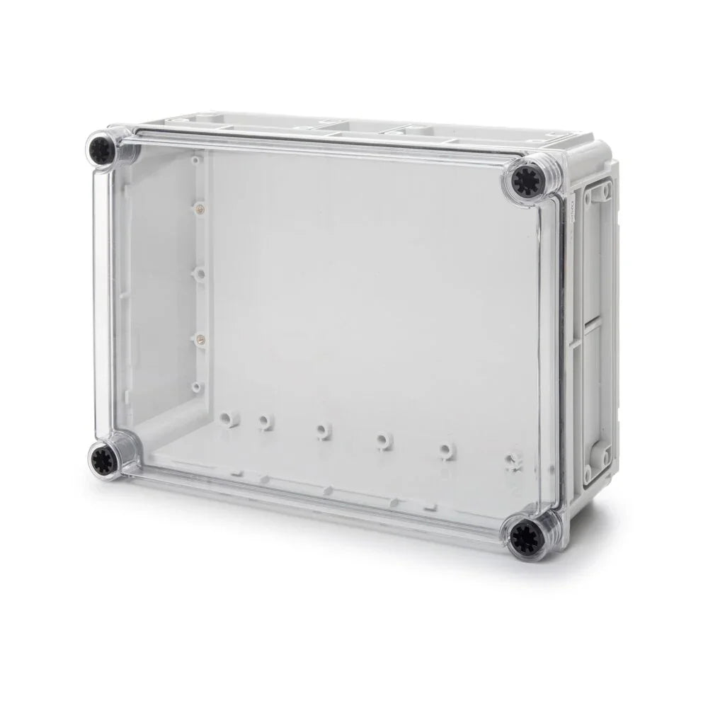 ארגז בנוני CI4 נמוכה עם בסיס אפור, מכסה שקוף 350X250X130 - אור שי סיטונאות חשמל בע״מ