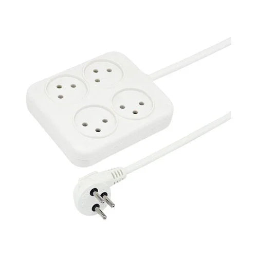 רב שקע לבן מרובע 4 שקעים + כבל כ-1 מטר - אור שי סיטונאות חשמל בע״מ