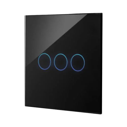 מתג טאץ' חכם לתאורה 3 לחצנים זכוכית שחורה WIFI 60mm - אור שי סיטונאות חשמל בע״מ