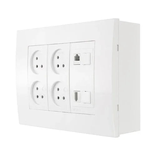 עמדת NISKO OFFICE על הטיח לבן 6 מודול, 4 שקעים, 1 מחשב 1 טלפון - אור שי סיטונאות חשמל בע״מ