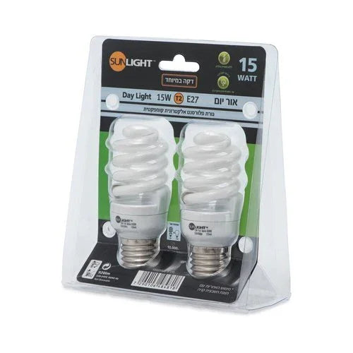 זוג נורות מיני ספירל 15W E27 אור קר - אור שי סיטונאות חשמל בע״מ