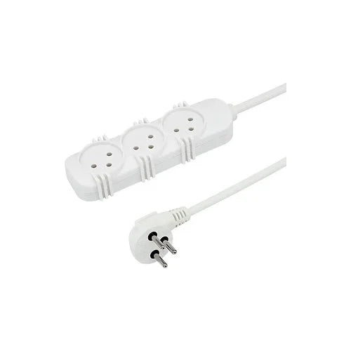 רב שקע לבן 3 שקעים + כבל כ-3 מטר - אור שי סיטונאות חשמל בע״מ