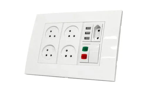 עמדת HOME & OFFICE תחת הטיח 6 מודול, 4 שקעים ומתאם ג - אור שי סיטונאות חשמל בע״מ